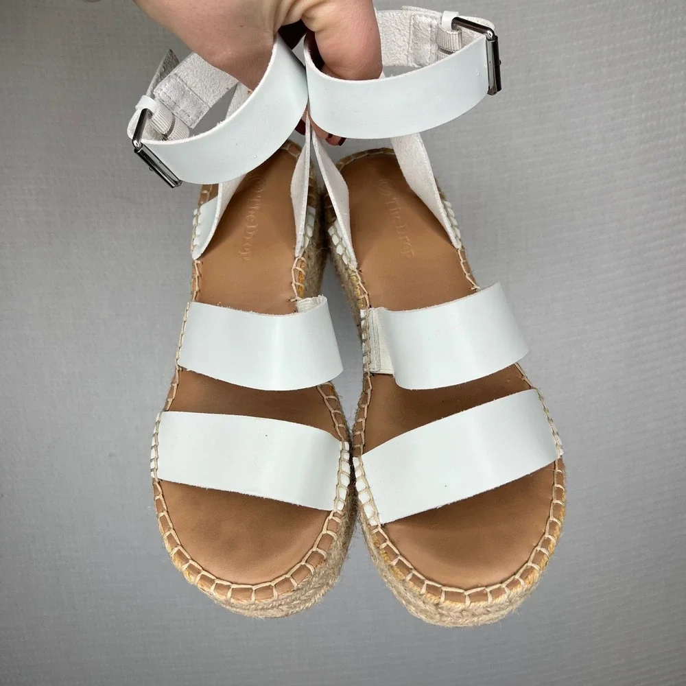 The‎ Drop White Leather Espadrille Platform Wedge Sandals Ankle Strap Size 6
